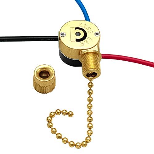 Image of Ceiling Fan Switch Kit Zing Ear ZE-110M Pull Chain Light Switch 3 Wire Metal Body Speed Fan Switch Ceiling Fan Light Lamp Replacement Switch with Pulling String, Brass
