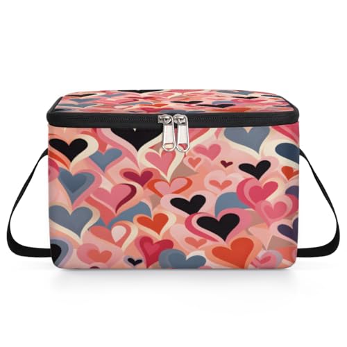GzLeyigou Colorful Heart Decor Lunch Bags for Women Men 9 Cans, Hot & Cold Food Delivery Bag Insulated Grocery Bag Insulated Lunch Box Cooler Bag for Office Work Picnic Beach
