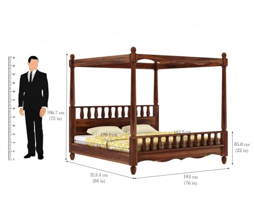 Image of WOODLAB Furniture Sheesham Wood King Size Poster Bed Without Storage | Wooden Double Size Cot Palang for Bedroom Living Room Home and Hotel (Honey Finish)