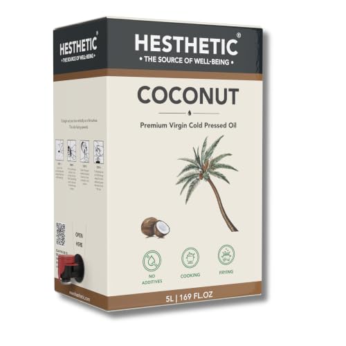 Image of HESTHETIC Cold Pressed Virgin Coconut Oil 5L Bag-in-Box | Pure Nariyal Tel (VCO) | Unrefined Food-Grade Coconut Oil for Cooking, Baking & Kerala Cuisine