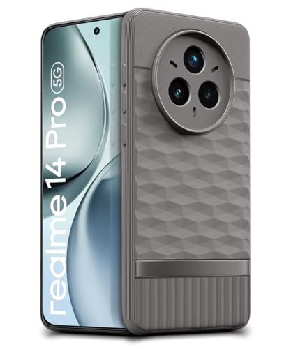 Image of WOW IMAGINE Back Cover for Realme 14 Pro 5G with Hexa Cube Design | Ultra Slim Soft Rubberised Case | Inner Velvet Fabric | Matte Silicone Flexible Mobile Case | Camera Protection - Grey