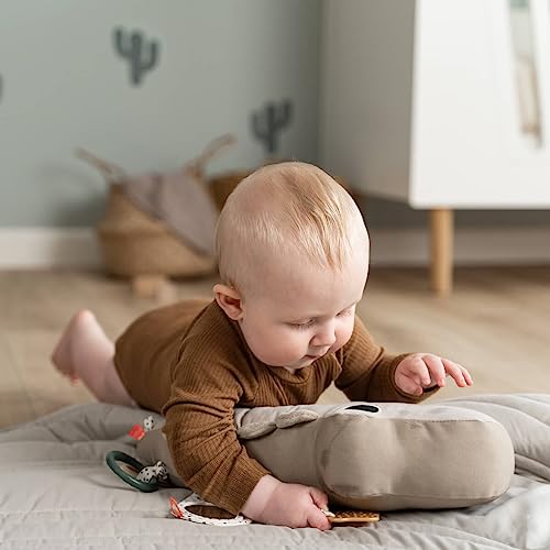 Done by Deer Tummy Time Kissen - Baby Bauchlage Kissen und Sensorik Spielzeug ab 3 Monate - mit Spiegel, Knistergeräuschen und Taktilen Texturen sowie Beißring für Zahnungshilfe