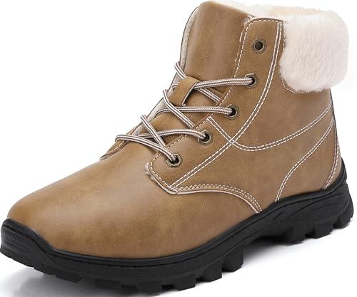ricema Winterschuhe Herren Damen – Warm Gefüttert Winterstiefel Schneestiefel Leicht Rutschfest Outdoor Wanderschuhe, Trekking Stiefel für Schnee & Alltag, Khaki 39 EU
