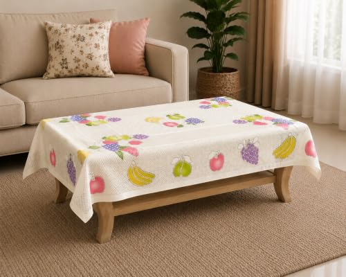 Image of Premium Cotton Table Cloth 40x60 Inch | 4 Seater Rectangular Printed Center & Dining Table Cover | Washable & Reusable Table Cloth for Kitchen, Dining Room & Home Decor | Pack of 1 (White)