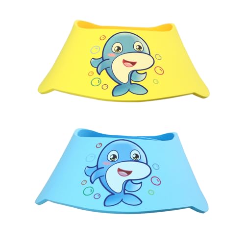 HEALSOPTHY 2個 可能フック付きベビーシャワーキャップ 耳保護付きキッズ防水ヘアバスハット 用シャンプー時の目と耳ガード 出産祝い適用