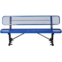Heavy-Duty Park Bench or Table for Outside - Black Coated Outdoor Furniture Steel Bench, Commercial-Grade Outdoor Benches Weatherproof for Park, Patio, Porch Blue, 6FT with Backrest