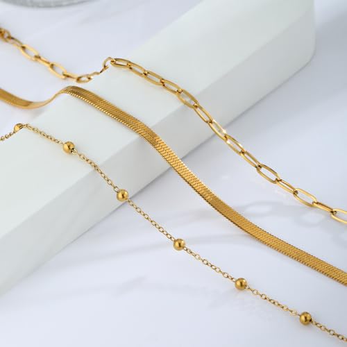 Image of Gold Anklets for Women Waterproof 14k Gold Plated Cuban Link Anklets Non Tarnish Rope Herringbone Ankle Chain Summer Beach Jewelry Gifts for Women