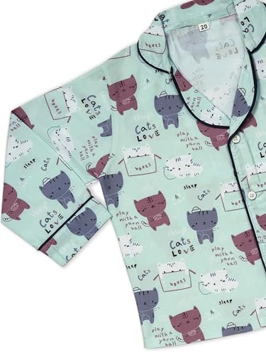 Image of MINIMATES Unisex Kids Cotton All Over Printed Night Suit Sleepwear Top & Pyjama Set Full Sleeve with Pockets for Girls & Boys with Buttons /Sleepwear for Girls /Night Dresses