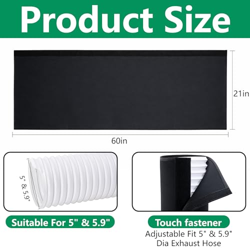 Tlswshsy Portable AC Hose Insulation Sleeve , Air Conditioner Exhaust Hose Cover with 4 Straps, Heat Shield Wrap for 5" & 5.9" Diameter Vent Hose Easy Installation (Black) by Tlswshsy - Used condition - Image 2