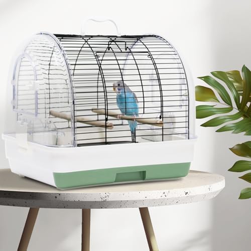 Bird Cage 27-inch Inch Wrought Iron Parrot Cage Acrylic See-Through Standing Flight Parakeet Cage for Cockatiels Cheek Conure Lovebird Budgie Finch Canary (2201-Green)