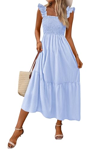 Image of PRETTYGARDEN Women's Summer Dress Casual Ruffle Strap Gingham Midi Sundress
