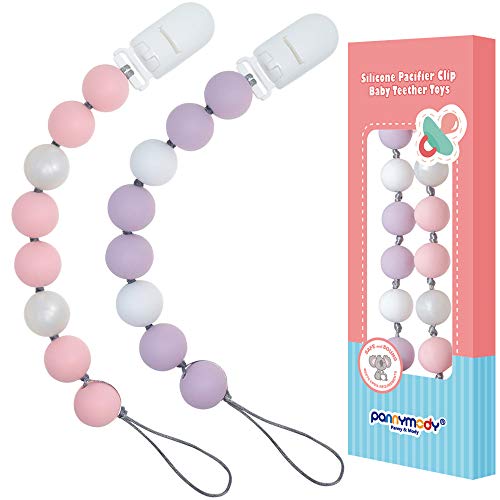Panny & Mody Pacifier Clip Silicone Binky Holder Chain for Baby Girls Soothie Pacifiers (Pink/Purple, 0-36 Months, 2 Count)