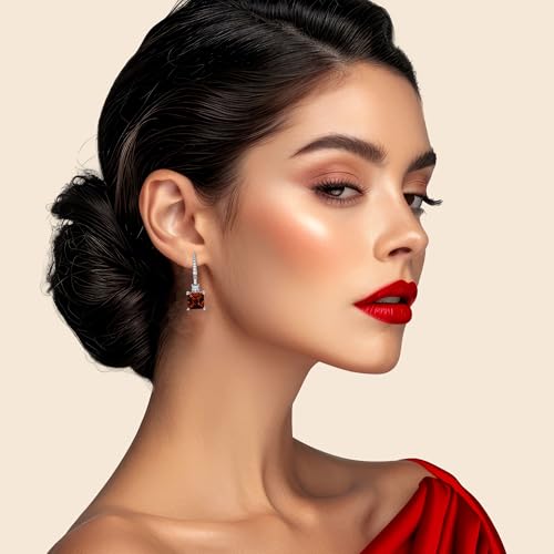 18K White Gold Plated Sterling Silver Square Princess Cut Cubic Zirconia Dangle Earrings for Women CZ Diamond Drop Dangling Earrings for Women (Red)4