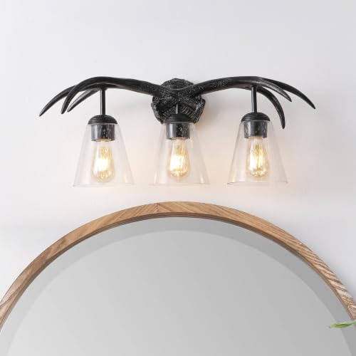 Image of JONATHAN Y Wyatt 25.5 inch Antique Black 3-Light Faux Antler Vanity Light