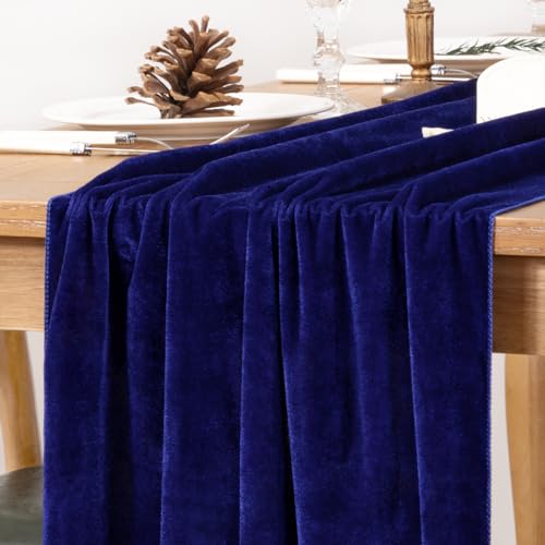 Image of MLMC Velvet Table Runner 10ft Luxury Velvet Fabric Elegant Table Decorations 20x120 Inches for Wedding Anniversary Romantic Dinner Holiday Kitchen and Dining Table Decor, 2 Pack, Royal Blue