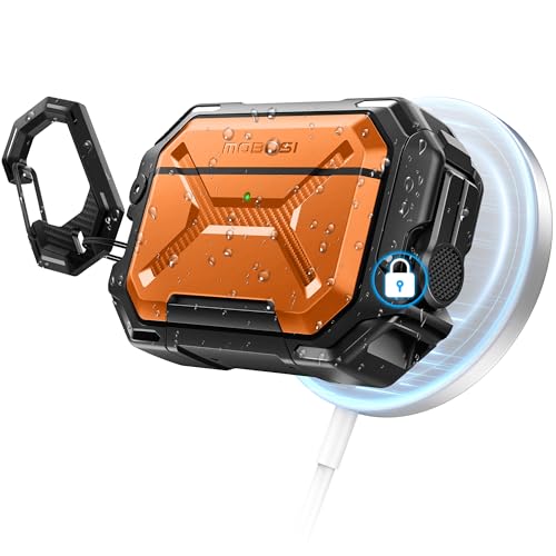Image of MOBOSI for AirPods Pro 3 Case [IP68 Waterproof Case for iPods Pro 3&Compatible with MagSafe] Military Grade Protective Earpods Pro3 Cover with Secure Lock, Keychain & Phone Stand (2025),Orange