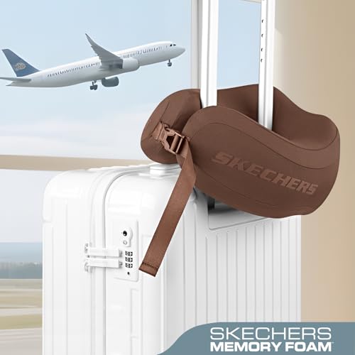 Image of Skechers Neck Pillow for Traveling,Memory Foam Travel Neck Pillow for Airplane Travel Pillow for Flight Headrest Sleep, Portable Plane Accessories,Brown