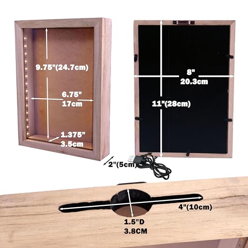 hvfun Caja de Sombra de Madera alimentada por USB con Luces LED, Vitrina de 8 x 11 Pulgadas para corchos de Vino, Recuerdos y Arte de Bricolaje, Color Natural - imagen 3