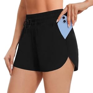 Sport Shorts Damen Sporthose Kurz mit Tasche Sommer Atmungsaktive Laufhose Schnelltrocknende Running Fitness Yoga Trainingshose Jogginghose
