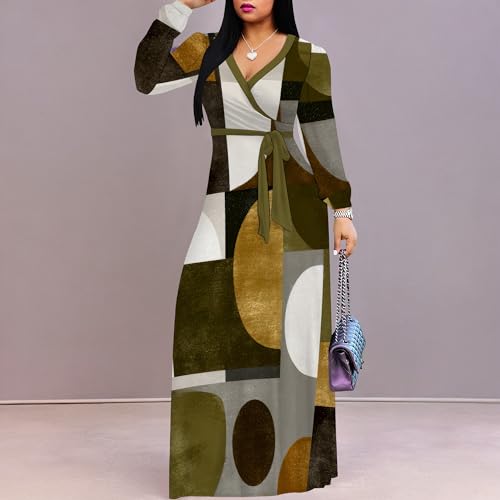 Image of Plus Size Maxi Dress for Women V Neck 3 /4 Sleeve Wrap Dress
