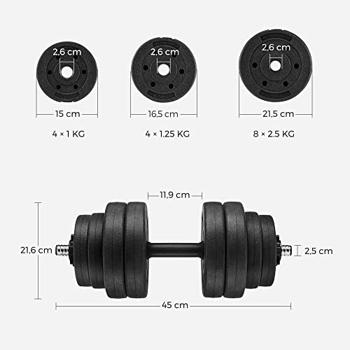 SONGMICS Set of 2 Dumbbells, 2 x 15 kg, Adjustable Weights, for Men Women Workout, Fitness Training, Weight Lifting at… - Image 6