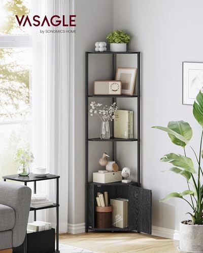 Image of VASAGLE Corner Shelf with Storage, 5-Tier Corner Storage Cabinet | Corner shelf storage cabinet, Ebony Black and Ink Black, for Living Room, Bedroom, Kitchen, Bathroom, ULBC580B01