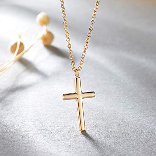 Fettero Cross Necklace Faith Pendant 14K Plated Dainty Chain Minimalist Simple Tiny God Lords Prayer Religious Jewelry - image 4