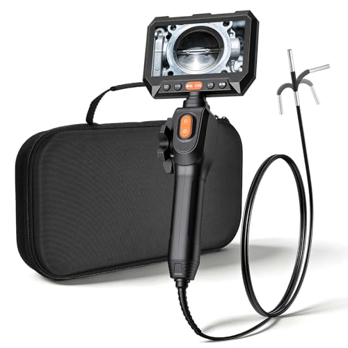VEVOR Endoscopio Articulado con Lente Ultra Delgada de 0.15" y Pantalla HD de 5", Cámara de Inspección con Zoom 8X y Batería de 5000mAh para Auto y Espacios Mecánicos Estrechos