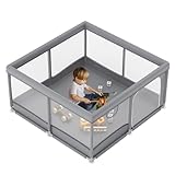 ベビーサークル ソフトベビーサークル メッシュ 四角 扉付き 赤ちゃん ソフト サークル 滑り止め (120*120(cm))