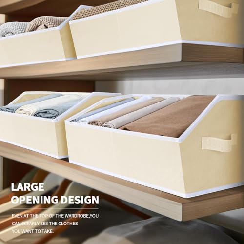 Image of Homsorout Clothes Organizers and Storage - Fabric Cube Bins with Handles, Storage Baskets for Shelves, Trapezoid Collapsible Boxes for Home, Dorm, Office, 10 Pack, Beige