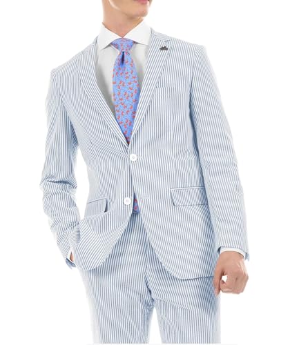 Seersucker Mens 2 Piece Prom Suit Slim Fit Linen Sear Sucker Summer Suit for Men Blazer Pants Set Wedding Tuxedo