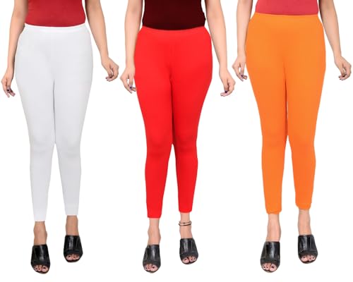 Image of Women Ankle Length Leggings Combo Multicolour Stretchable Cotton Yoga Gym Workout Pants Lyra Jeggings Casual Slim Fit