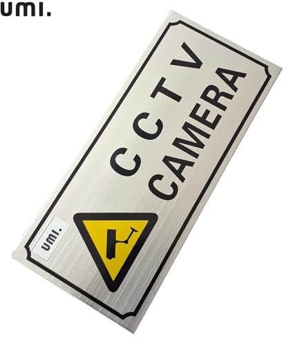 Image of Amazon Brand - Umi Metal CCTV Camera Signage Board | Silver Finish Self Adhesive Security Sign for Home, Office & Shops (8 x 3 Inch)