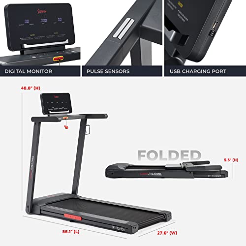 Image of Sunny Health & Fitness Interactive Slim Folding Treadmill with Advanced Brushless Technology, Enhanced Stabilization & Exclusive SunnyFit App Enhanced Bluetooth Connectivity
