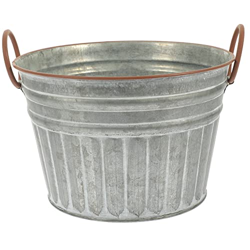 Fioriera In Zincato Con Piedi Rialzati - Diametro 24 Cm - Supporto Per Vasi Da Esterno E Balcone