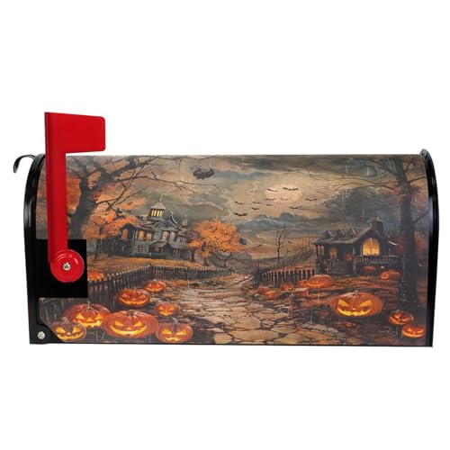 Image of Wamika Happy Halloween Magnetic Mailbox Covers Spooky Pumpkin Lantern Mailbox Cover Standard Size Full Magnet Garden Yard Porch Mail Boxes Cover Holiday Decorations 21 inch L x 18 inch W
