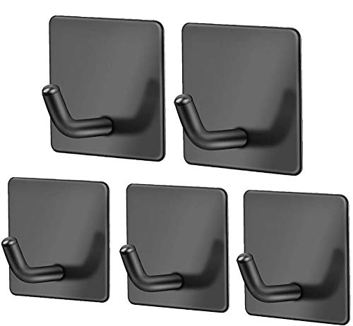 Preisvergleich Produktbild Homovater 5 Stk. Selbstklebend Handtuchhaken Weiß Bademantelhaken Kohlenstoffstahl Wandhaken Edelstahl rostfrei Bad und Küche Handtuchhalter Kleiderhaken Ohne Bohren (5 Pack, Black)