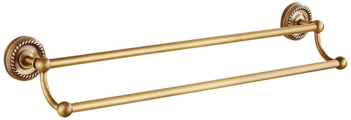NEECS Porte-Serviettes Porte-Serviettes Double Porte-Serviettes Rail Tous Les Accessoires de Salle de Bain en Laiton Antique Fixation Murale Style européen rétro (Taille: 60 cm) (60 cm)
