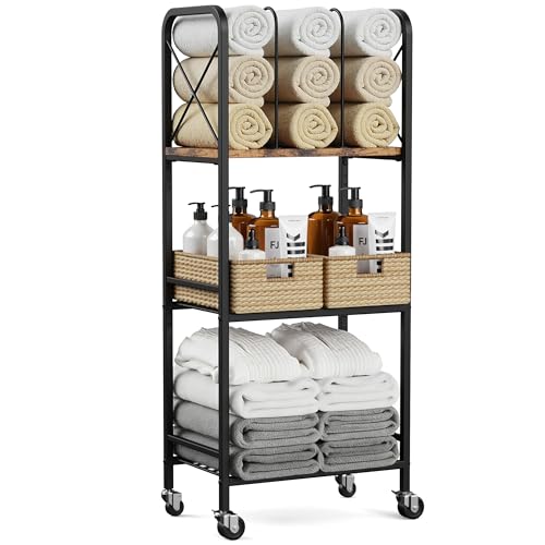 niffgaff 3-Tier Movable Towel Rack Free-Standing Towel Holder with M-Shaped Detachable Dividers for Bathroom Pool