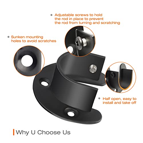 KOVOSCH-8-Pack-Stainless-Steel-Closet-Rod-Brackets-1-14-Inch-Heavy-Duty-Closet-Rod-End-Support-U-Shaped-Closet-Pole-Holder-Flange-Rod-Sockets-with-Adjustable-Screws-Black