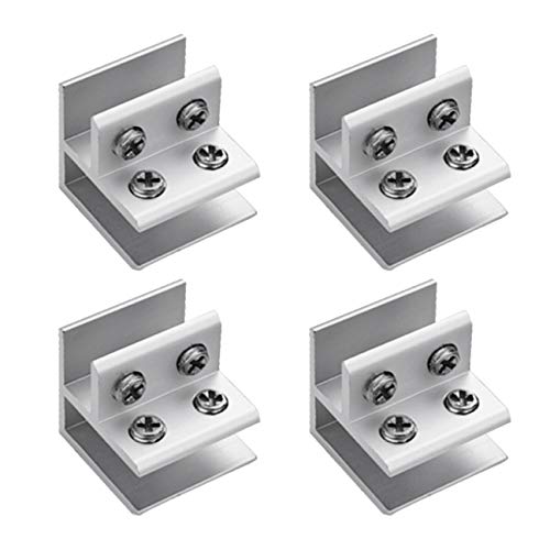 4 Pack Aerometal Glass Clamp, Adjustable Wood/Glass Shelf Bracket, Holder Bracket Clamp, Cabinet Cupboard for Glass 8-12mm Thickness, 90 Degrees