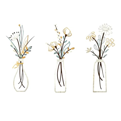 VOSSOT 3 Stück Bunte Metall Blumen Wanddeko,3D Wandbilder Metall Set,...