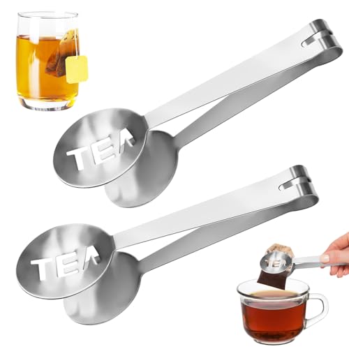2PCS Stainless Steel Tea Bag Squeezer, Round Tea Bag Squeezer Tongs, Tea Bag Strainer, Tea Bag Holder Suitable for Clamping Tea Bags, Sugar Cubes, Ice Cubes