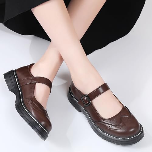 Image of Mary Jane Shoes Women Platform Non-Slip Casual Dress Shoes | Round Toe Ankle Strap Comfort Classics Oxfords Work Mary Jane Office School Shoes