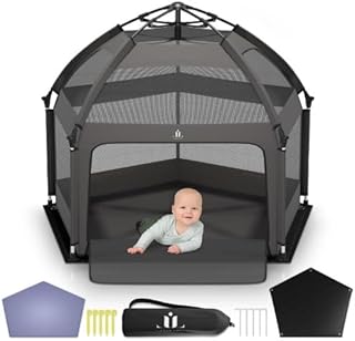 Laras Loft Pop-Up Playpen for Babies & Toddlers Foldable with Canopy (UPF 50), Self-Inflating Playmat, Wind Shade & Carry ...
