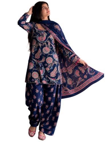 Image of ANNI Designer Farshi Salwar Suit for Women Cotton Printed | Kurta Dupatta Set for Woman | Straight Palazzo Outfit Square Neck Long Sleeve Ethnic Dress Stylish Womens Clothing