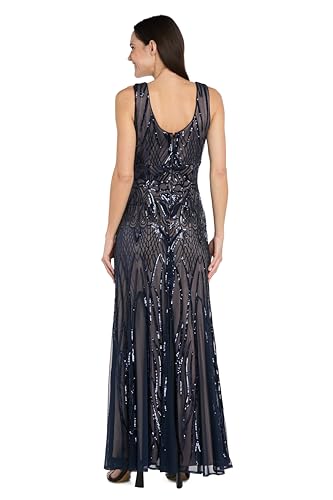 Image of R&M Richards Women's Luxurious Sequin Embellished Gown | V-Neck Formal Beaded Maxi Dress W /Contrast Lining & Godet Skirt