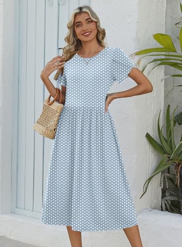 Image of Zeagoo Womens Summer Dresses Casual Aline Midi Dress Short Sleeve Floral Tshirt Dress Flowy Beach Sundresses with Pockets