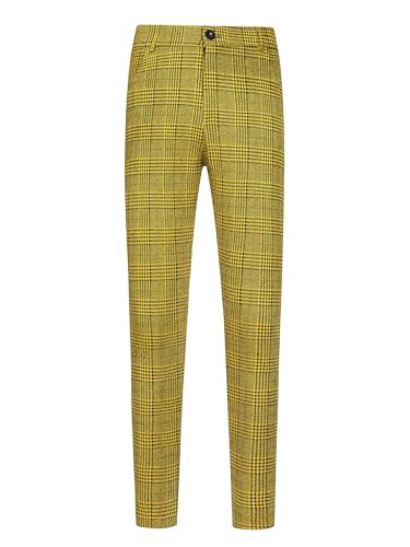 Lars Amadeus Houndstooth Dress Pants for Men's Contrast Color Checked Flat Front Plaid Formal Pants