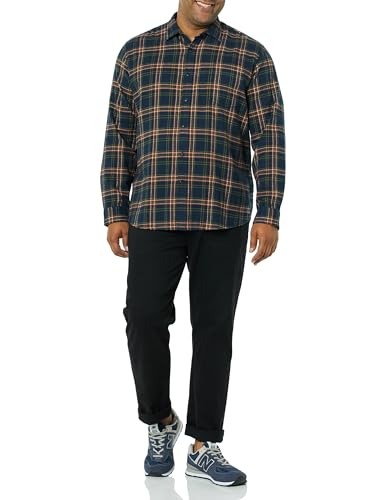 Image of Amazon Essentials Men's Regular Fit Long-Sleeve Flannel Shirt, Soft Brushed Cotton, Lightweight yet Warm